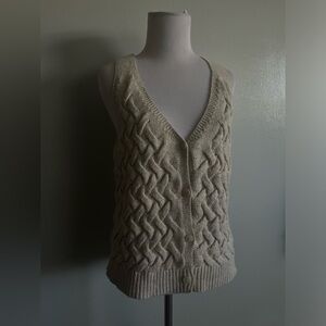 Zara Cream V-Neck Cable Knit Sweater Vest
